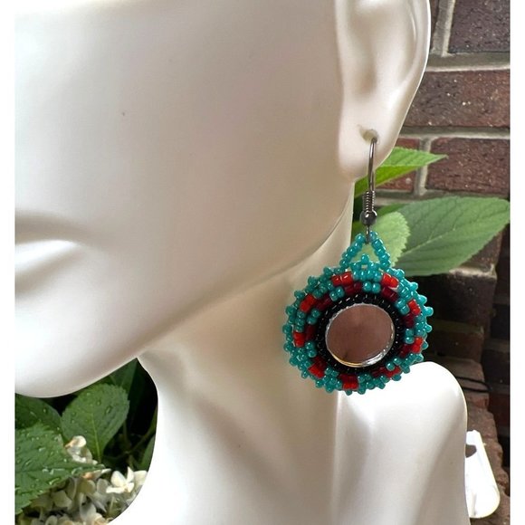 Southwestern Mirror & Bead Earrings - Picture 4 of 8